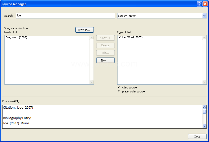 Click in the Search box, type search criteria