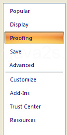 Then click Proofing