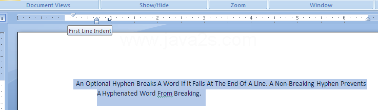 To change the left indent of the first line, drag the First-line Indent marker.