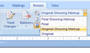 Choose how to view the proposed changes: Final Showing Markup, Final, Original Showing Markup, or Original.