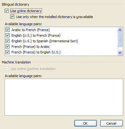 Click Translation options and select the look-up options and then click OK.