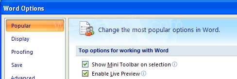 Check/uncheck the option Enable Live Preview.
