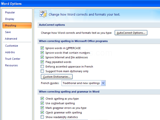 Then click Check spelling as you type and Use contextual spelling in the section When correcting spelling in Word.