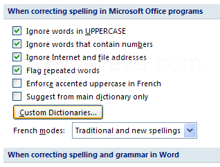 Click Custom Dictionaries.