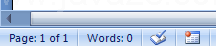 The Status bar displays document information, such as word count, page numbers, language, and current display zoom percentage.