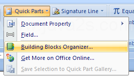 Then click Building Blocks Organizer.
